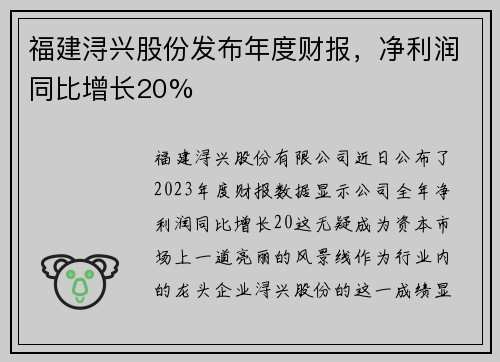 福建浔兴股份发布年度财报，净利润同比增长20%